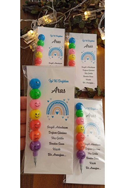 SevgiliAtolyemm Rainbow Themed Card Gift Egg-Layering Pen (10 Pieces) Birthday/Baby Shower/Mevlüt Gifts