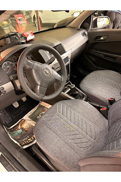 gürler oto kılıf ve aksesuar Dikmeli Direksiyon Kılıfı Opel Uyumlu Astra H Kasa Soft Siyah Gri İpli