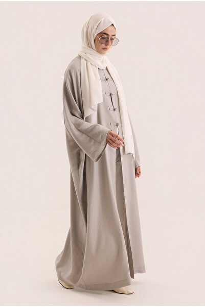 HEQA Çin Düğmeli Abaya Gri
