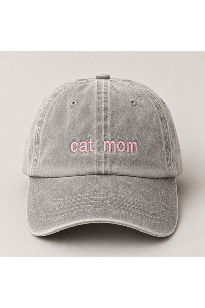 WeavedCo "Cat Mom" Minimal Embroidery Vintage Washed Baseball Cap