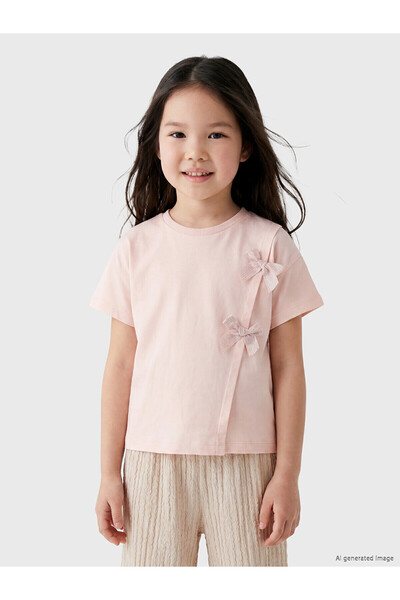 LC Waikiki Peak New Season Crew Neck Bow Detail Girls' T-Shirt