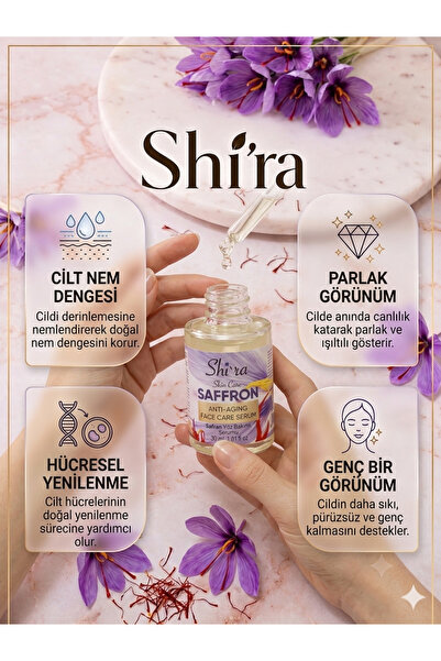 Shi'ra Safranlı Anti Aging Yüz Bakım Serumu 30 ML - Hyaluronik Asit ve Kolajen Destekli Kırışıklık Karşıtı Nemlendirici Cilt Bakımı