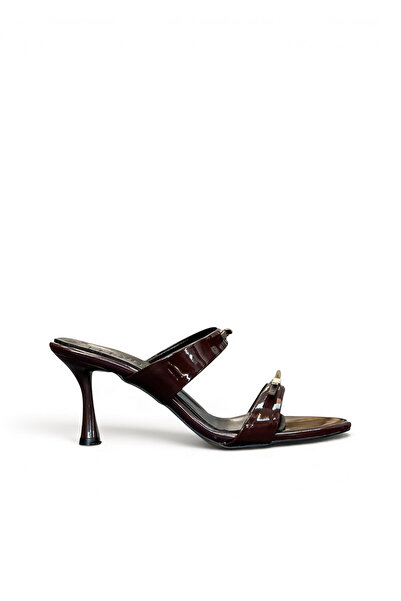 HANZE Women's Slippers Heeled Brown Buckle Pointed Evening Dress Shoes New Se...