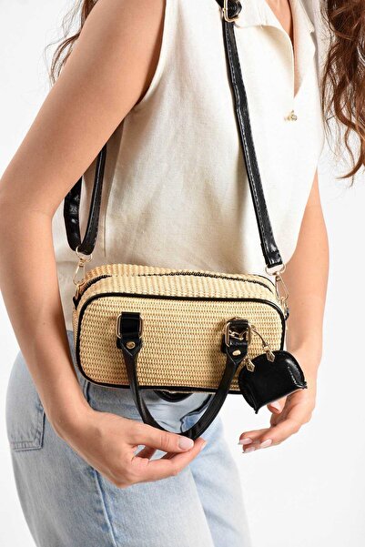 KIRASE Women's Straw Bohemian Hand and Shoulder Bag, Long Strap Bag with Mini...