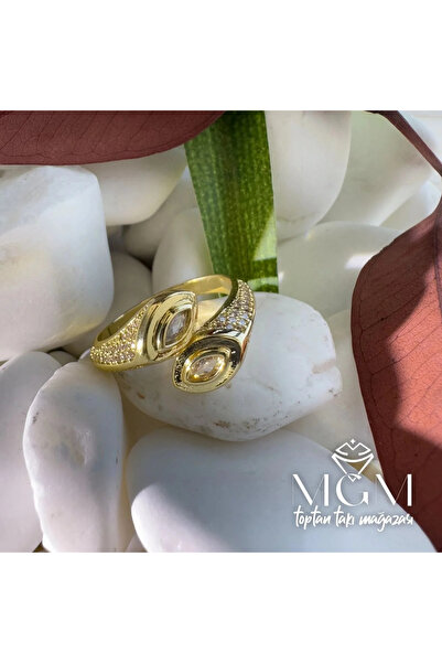 Marsilyan Nvdn- Ieg - Gold Plated Brass Ring with Zircon Stones Iegrs-Nvdn1