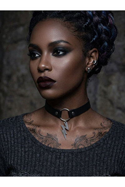 Feronnucci Leather Choker Lightning Necklace |   Punk Gothic Neck Collar |   ...
