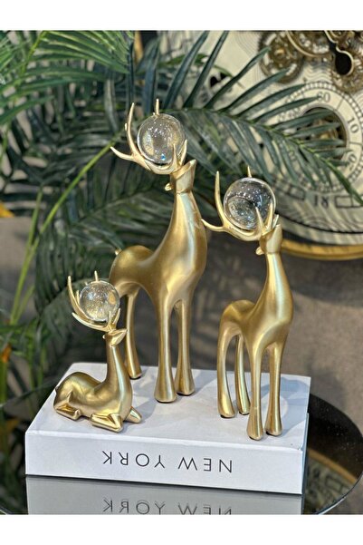 Hinora 3'lü Dekoratif Geyik Aksesuar & Biblo Takımı GOLD 30/25/15cm