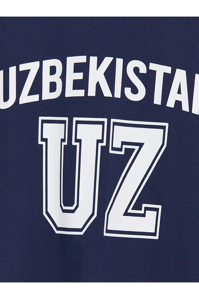 LC Waikiki Navy Blue Crew Neck Uzbekistan Printed Women's T-Shirt