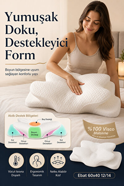 EpiRelax Yumuşak Dokulu Visco Boyun Yastığı Ergonomik Formlu Ortopedik Uyku D...