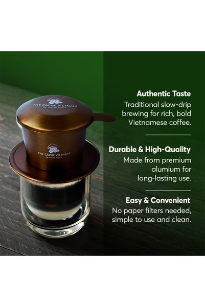 The Caphe Vietnam Vietnamese Coffee Phin Filter (Rose Gold Edition) | Aluminium Drip Coffee Maker | Traditional Slow Drip Brewer | Reusable Coffee Filter | Portable Coffee Maker