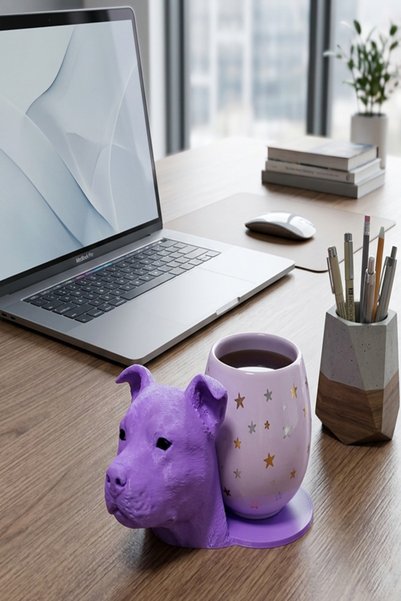 Küp Atölye Decorative Cup and Mug Coaster with Dog Figure, Purple
