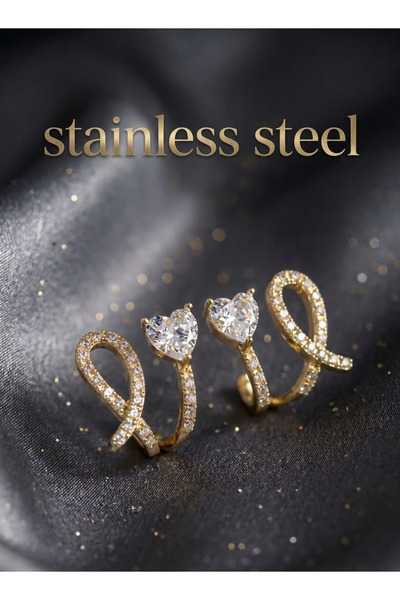 stainless steell Brass gold color zircon stone heart model women's earrings.