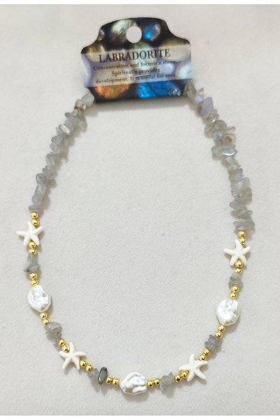 Sualp Zenraaksesuar Labradorite Natural Stone Pendant with Sea Theme, Effective for Focusing and Concentration