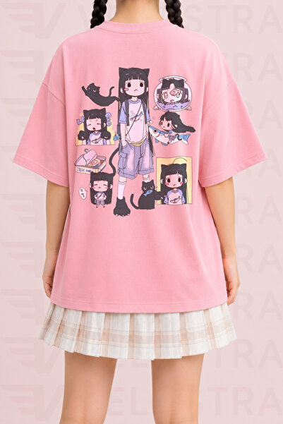 Velostra Women's Cute Anime Girl Printed Oversize Crew Neck Cotton Casual Com...