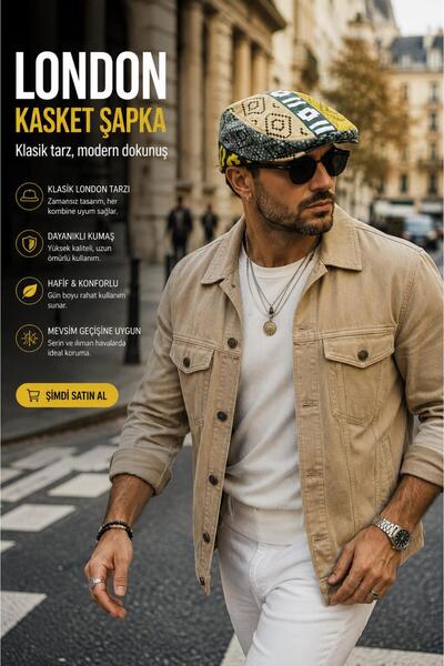 şapkadan Kasket Pamuklu London Flat Cap Şapka Desenli