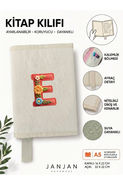 JANJAN DOĞAL KUMAŞ Kitap Kılıf,Yıkanabilir Kitap Kılıfı,Kitap Koruyucu,32x22 ...