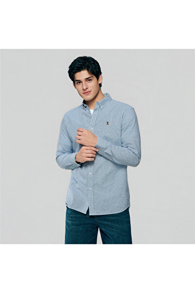 Giordano قميص أكسفورد قطن رجالي ضيق مطرز