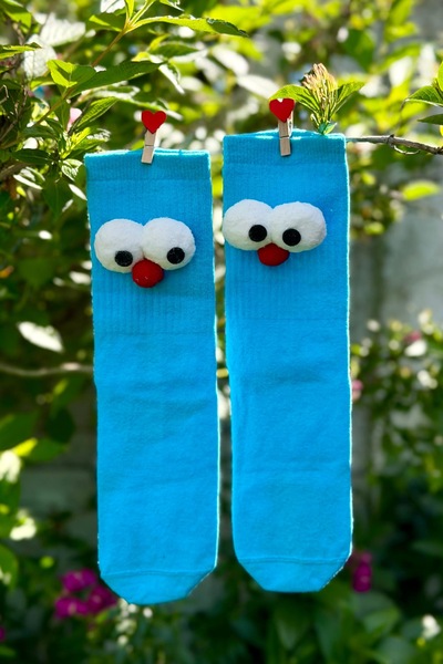 LouSocks Unisex Blue Fun Socks with Googly Eyes