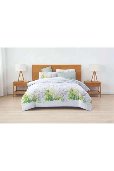 Alhabib bedding Single and Half Microfiber White and Green Floral Patterned B...