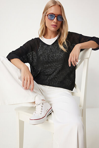 Lovelyİstanbul Bat Sleeve Seasonal Knitwear Blouse Lyy0147 Black