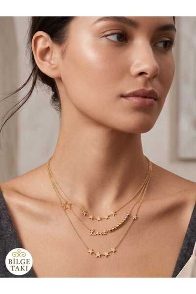 Bilge Takı Vip Xuping Triple Loved Steel Necklace, Non-Tarnishing Steel Neckl...