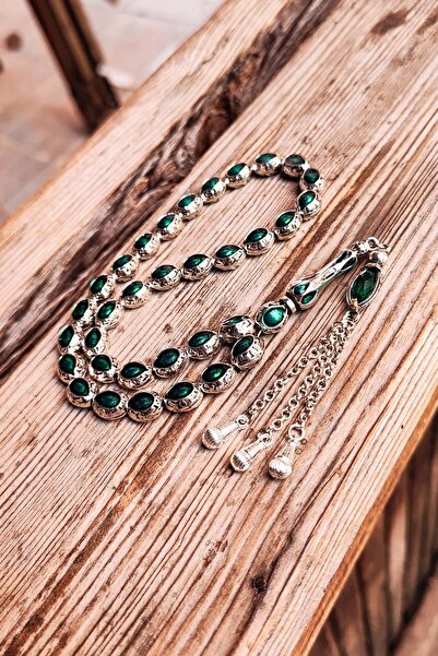 Vip Kehribar 8X10 mm Green Enameled Alpaca Prayer Beads
