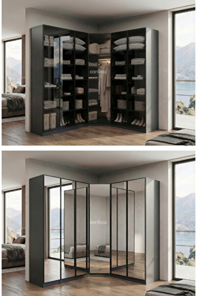 CANBAZ FURNİTURE Esla modüllü köşe 6 cam kapaklı %100 MDF (KURULUM DAHİL)