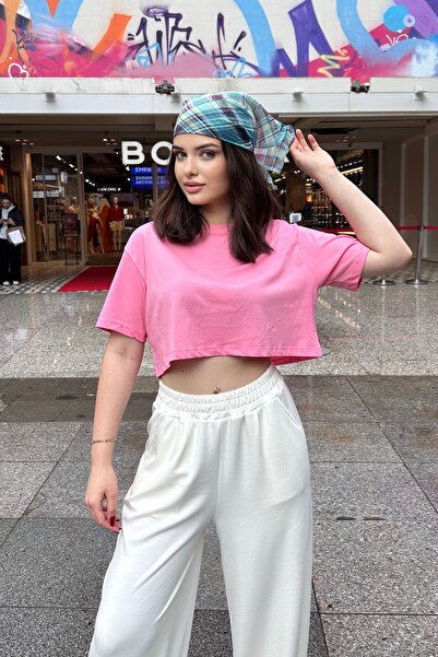 XELA Women's Crew Neck Half Sleeve Suprem Fabric Basic Crop Blouse