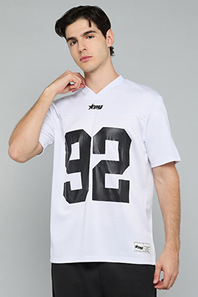 R&B Typography Print T-Shirt with V-Neck and Short Sleeves