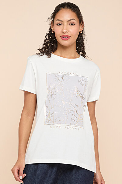 R&B Foil Print T-Shirt with Crew Neck and Short Sleeves