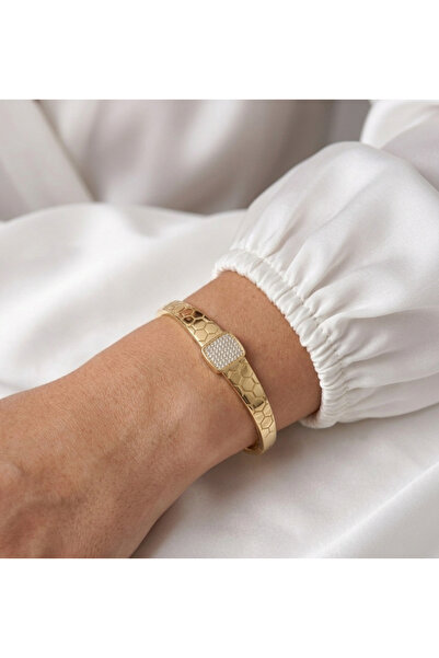 XUPING JEWELRY Taş Detaylı Gold Çelik Kelepçe