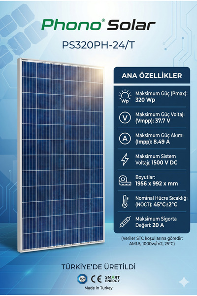 PhonoSolar 2 Adet 320W Güneş Paneli Phono Solar - Karavan, Bağ Evi ve Tarımsa...