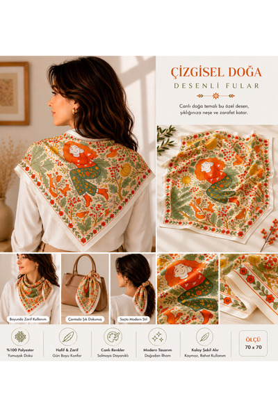 Tüko Store Linear Nature Patterned Scarf (70X70)