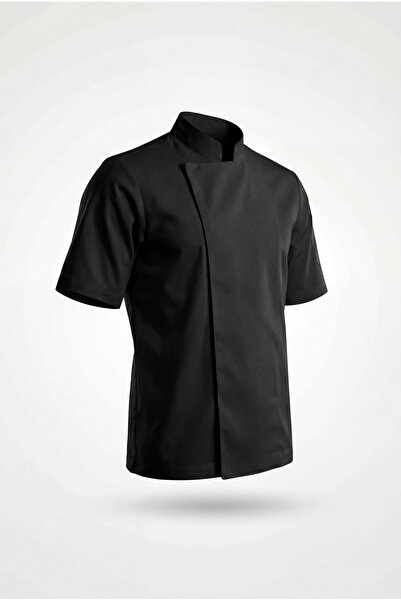 ChefDikişi Short Sleeve Black Men's Chef Jacket with Hidden Snap Fasteners - ...