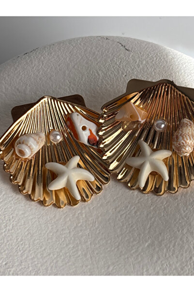 BHR AKSESUAR Gold Color Sea Shell Earrings (3.5 cm)