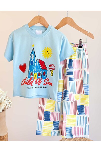 Pinkitokids Unisex Child of Sun Printed T-Shirt and Muslin Pants Set