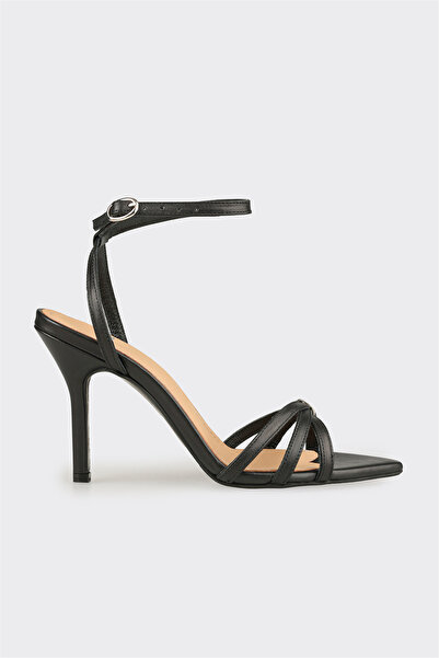 Elle Shoes Siyah Deri Kadın Topuklu Sandalet