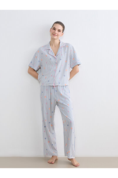 LC Waikiki Set de pijamale de damă cu guler și imprimeu