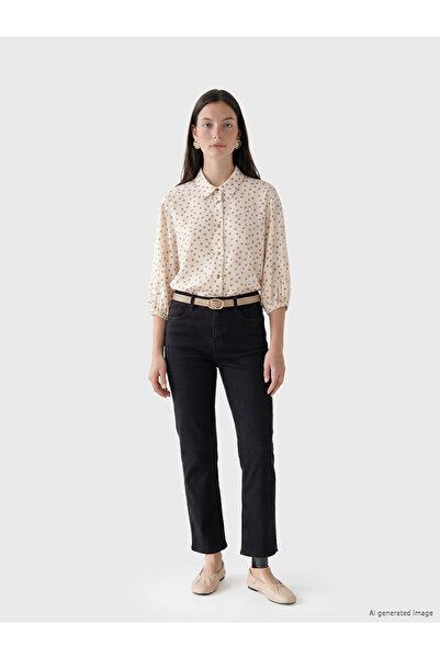LC Waikiki Ecru Easy-To-Wear Polka Dot Women's Shirt with Snap Fasteners
