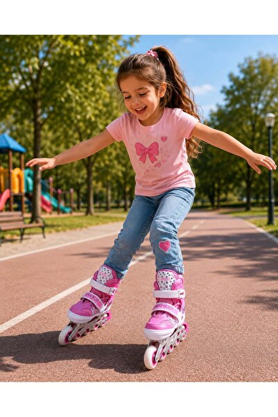 Arlina Home Kids Ön Tekerler Led Işıklı Ayarlanabilir Çocuk Pateni Pembe 30-33