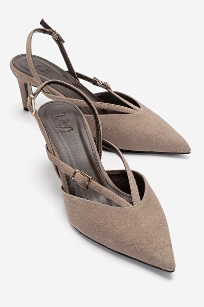 LuviShoes Armonia Mink Suede Tape Detailed Women's Heeled Shoes