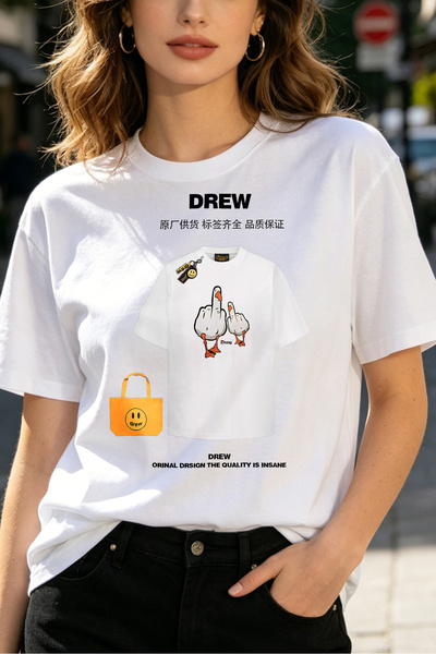 Fleck Womens T Shirts Drew Duck Finger Print Original Design High Quality Str...