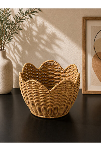 YzHome Yuvarlak Hasır Papatya Model Sepet Organizer Düzenleyici Ekmeklik 21*15cm