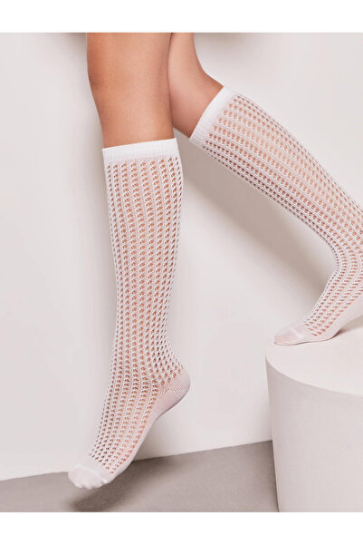 sosetaria White girls' socks with Patterned , long below the knee Conte Elega...
