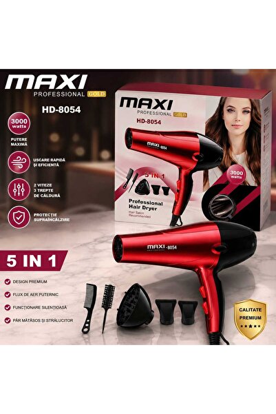 MAXİ Uscator de Par Profesional HD-8054 Gold, 3000W, 5 Accesorii, Uscare Rapi...