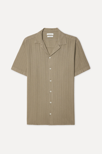 Mudo Men's Mink Color Dobby Resort Collar Short Sleeve Shirt