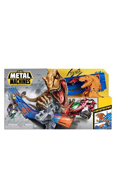 Zuru Metal Machines 6-Lane Raptor Attack Playset, Blue and Orange, Dinosaur T...