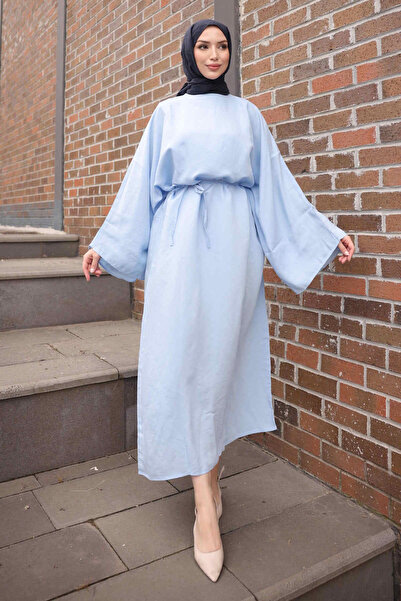 İmajButik Baby Blue Loose Dress with Tie at the Waist