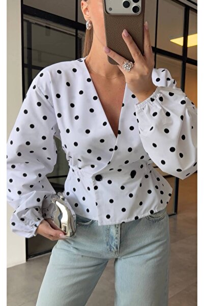 Lady Pixie Polka Dot Elastic Waist Bluz