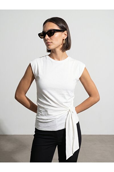 Dilvin 32724 100% Cotton T-Shirt with Tie-Up Detail
